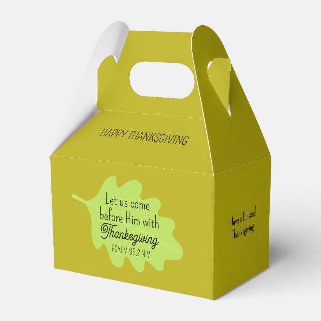 Thanksgiving Bible Verse Green Leaf Autumm Olive Favour Box (Front Side)