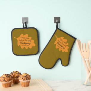 Thanksgiving Bible Verse Orange Leaf Autumm Brown Oven Mitt & Pot Holder Set