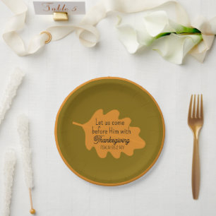 Thanksgiving Bible Verse Orange Leaf Autumm Brown Paper Plate