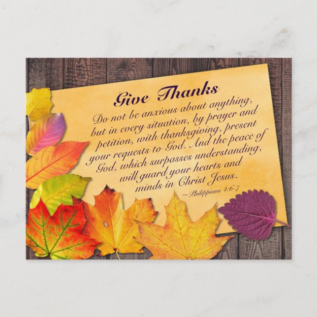 Thanksgiving Bible Verse Philippians 4:6-7 Autumn Postcard (Front)