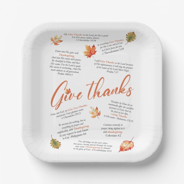 Thanksgiving Bible Verses with Autumn Leaves Paper Plate (Front)