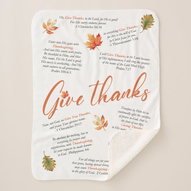 Thanksgiving Bible Verses with Autumn Leaves Sherpa Blanket (Front)