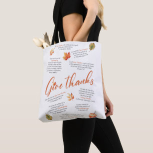 Thanksgiving Bible Verses with Autumn Leaves Tote Bag