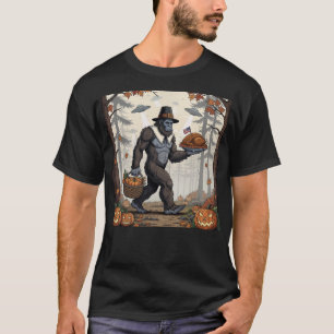 Thanksgiving Bigfoot UFO Funny Sasquatch Turkey T-Shirt