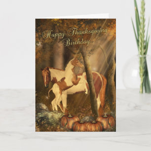 Thanksgiving Birthday Card, Horse and Foal Holiday Card