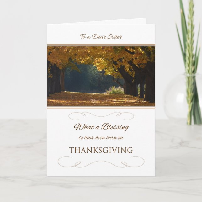 Thanksgiving Birthday for Sister Holiday Card (Front)
