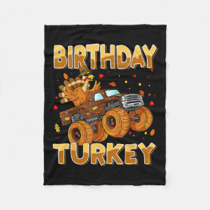 Thanksgiving Birthday Riding Monster Truck Turkey Fleece Blanket
