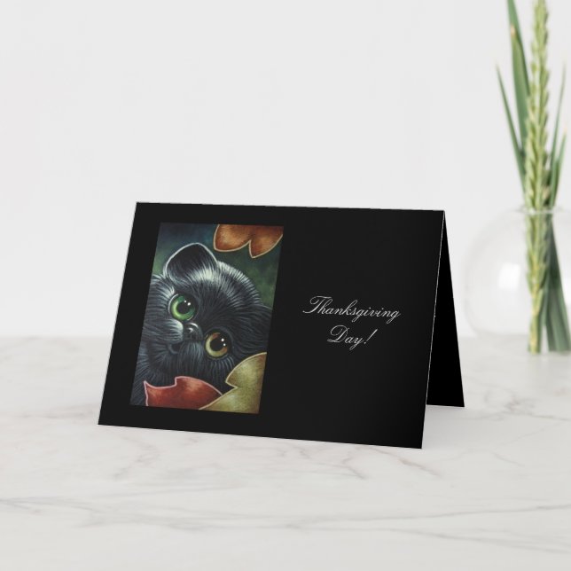 THANKSGIVING BLACK CAT Card, envelope included Holiday Card (Front)
