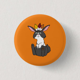 Thanksgiving Black & White Rabbit with Headdress 3 Cm Round Badge