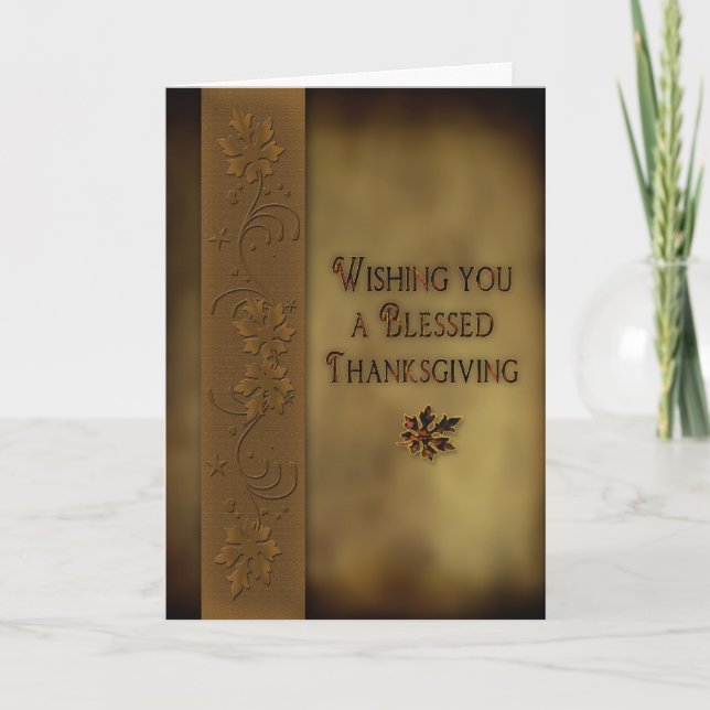 Thanksgiving - Blessed - Leaves/Textures Holiday Card (Front)