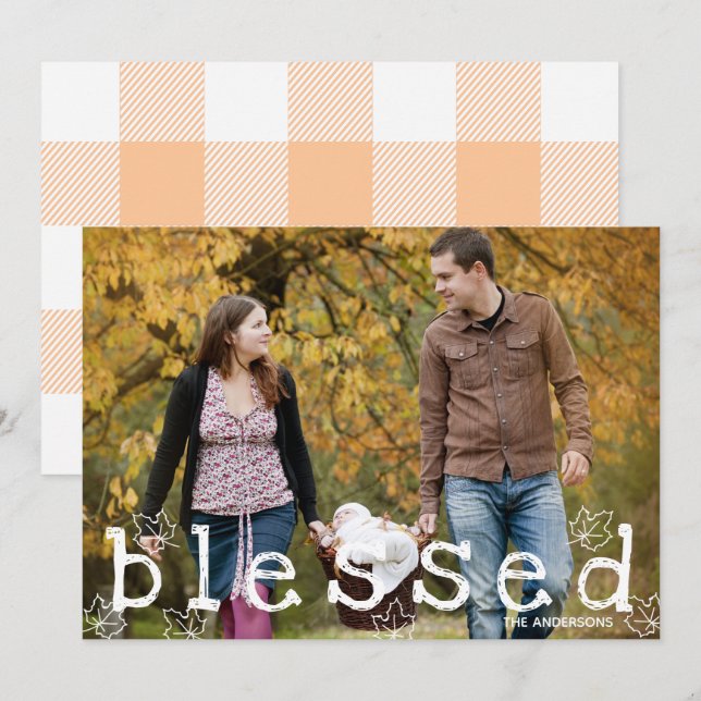 Thanksgiving Blessed Maple Leaves Orange Flannel Invitation (Front/Back)