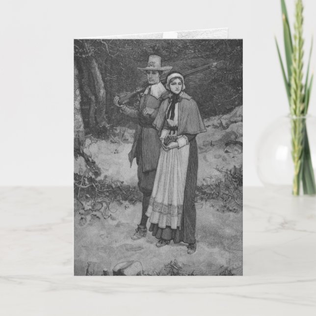 Thanksgiving Blessing - Pilgrim Couple Holiday Card (Front)