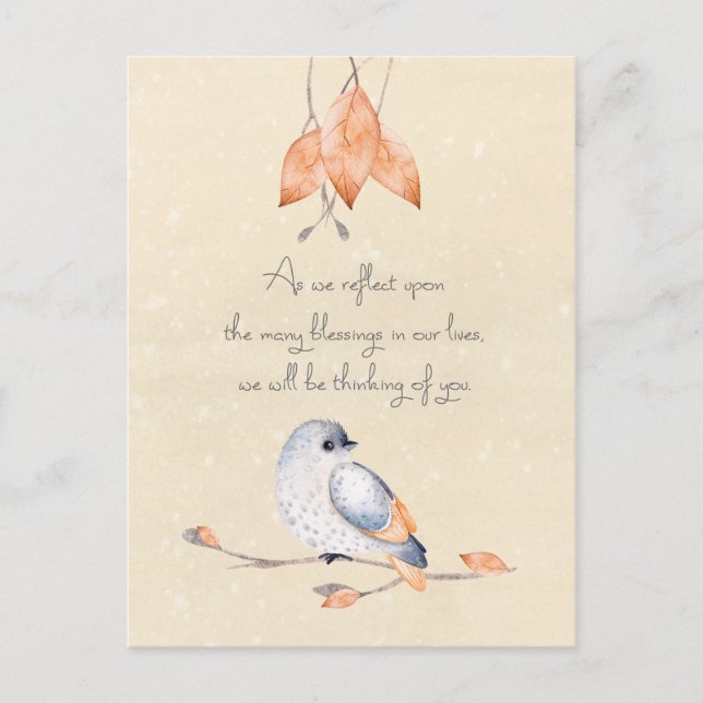 Thanksgiving Blessings Autumn Leaves and Bird Holiday Postcard (Front)