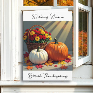 Thanksgiving Blessings   Autumn Leaves and Mums Card