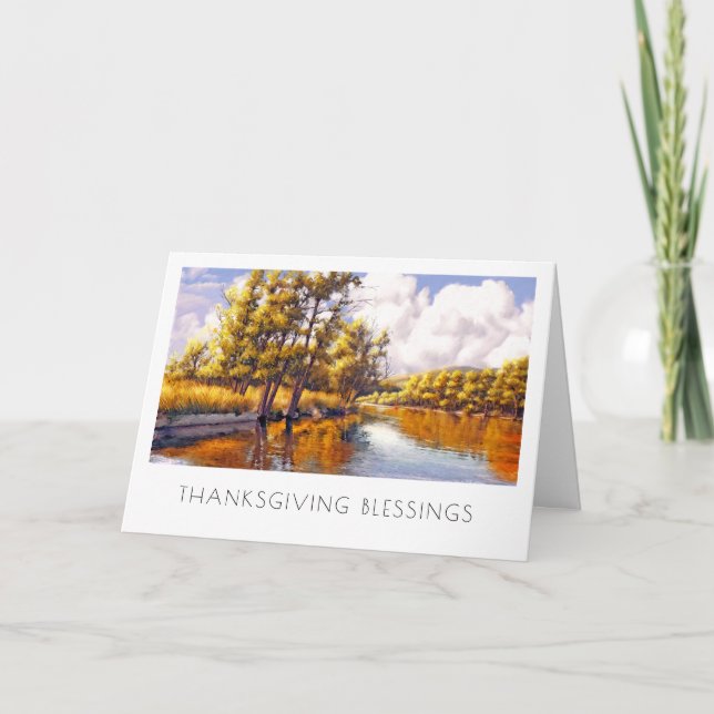 Thanksgiving Blessings. Autumn River Scenery  Holiday Card (Front)