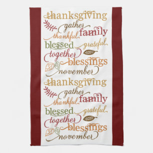 Thanksgiving Blessings Burgundy Kitchen Towel