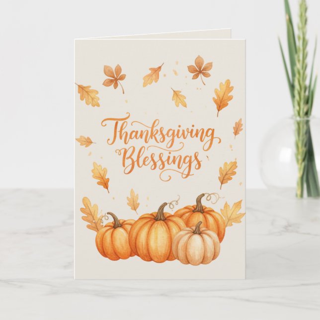 Thanksgiving Blessings Card – Cosy Autumn Watercol (Front)