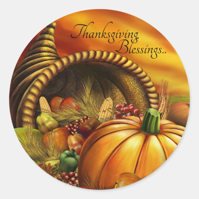 Thanksgiving Blessings Classic Round Sticker (Front)