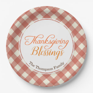 Thanksgiving Blessings Custom Family Name Dinner Paper Plate