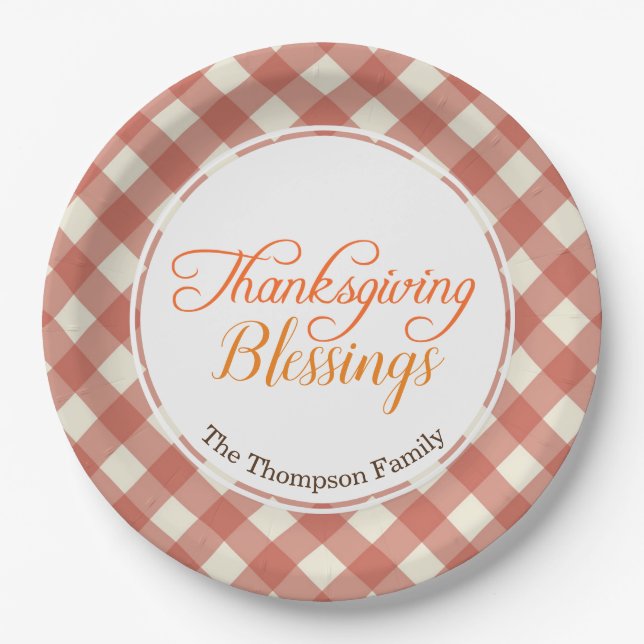 Thanksgiving Blessings Custom Family Name Dinner Paper Plate (Front)