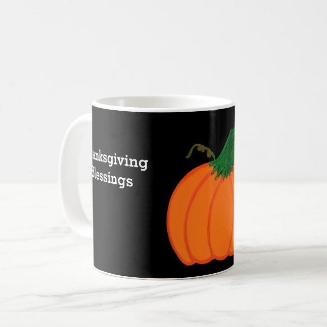 Thanksgiving Blessings Orange Pumpkin Coffee Mug (Front Left)