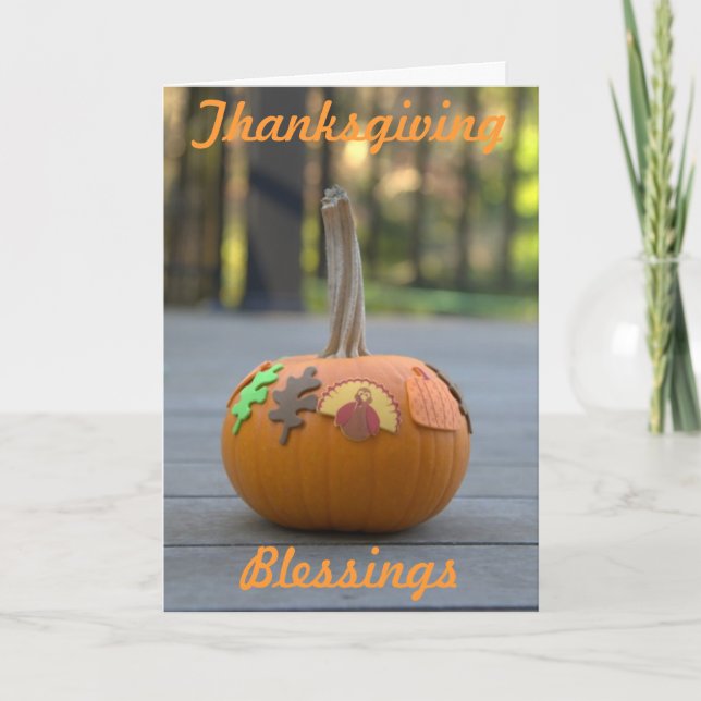 Thanksgiving Blessings Orange Pumpkin Holiday Card (Front)