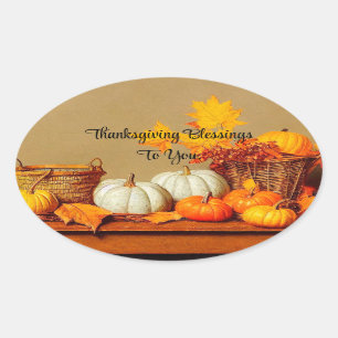Thanksgiving  Blessings Oval Sticker