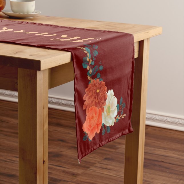 Thanksgiving Blessings Personalised Fall Floral  Short Table Runner (In Situ)
