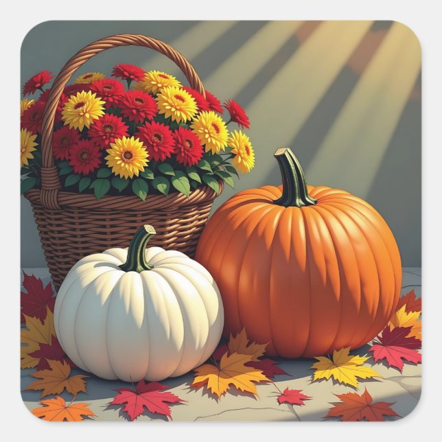 Thanksgiving Blessings | Pumpkins, Mums, Fall   Square Sticker (Front)