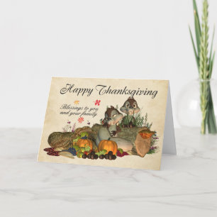 Thanksgiving Blessings - Squirrels And Cornucopia Holiday Card