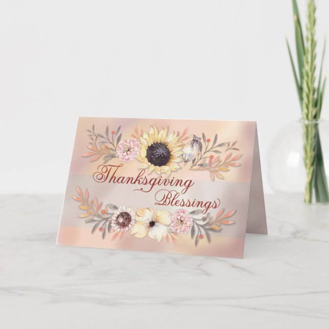 Thanksgiving Blessings Sunflower with Watercolor Card (Front)