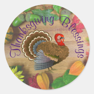 Thanksgiving Blessings Turkey Classic Round Sticker