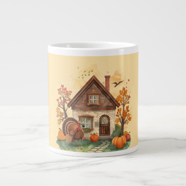 Thanksgiving Bliss and the Country Home Large Coffee Mug (Front)