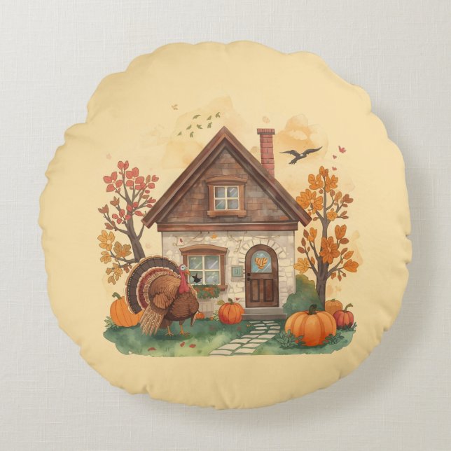 Thanksgiving Bliss and the Country Home Round Pill Round Cushion (Front)