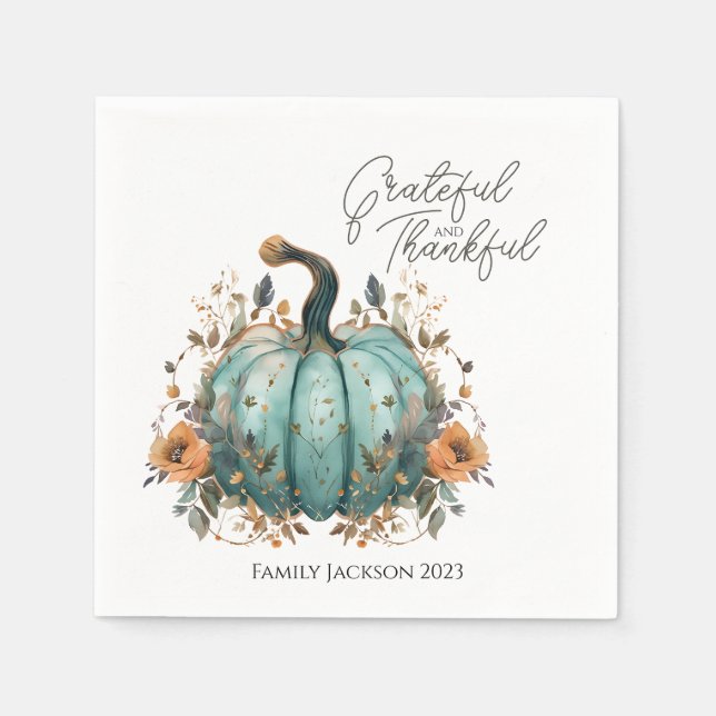 Thanksgiving blue pumpkin rustic paper napkins (Front)