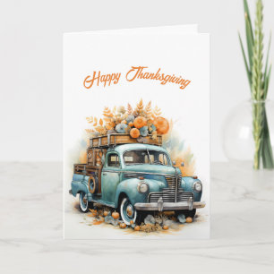 Thanksgiving Blue Truck Illustration Card