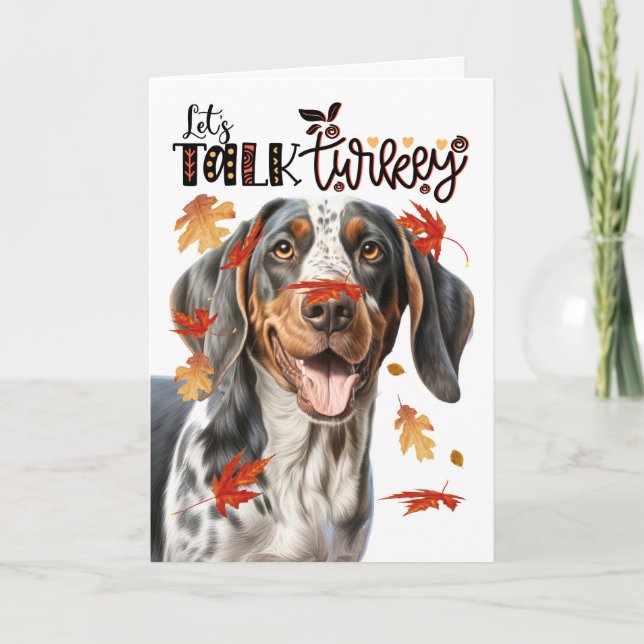 Thanksgiving Bluetick Coonhound Dog Talk Turkey Holiday Card (Front)