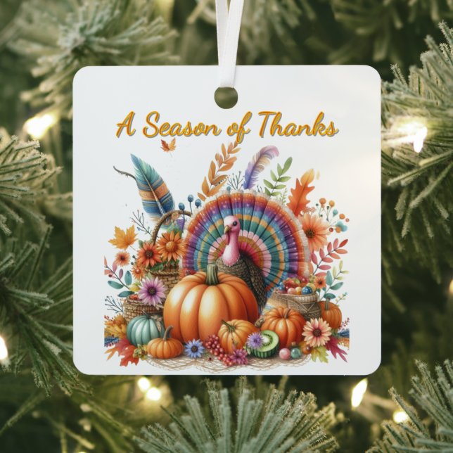 Thanksgiving Boho Turkey Keepsake  Metal Tree Decoration (Insitu)