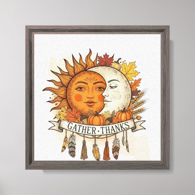Thanksgiving Boho Wall Art – Rustic Sun & Moon Cel (Front)