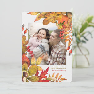 Thanksgiving Bold Botanical Flat Vert Photo Holiday Card
