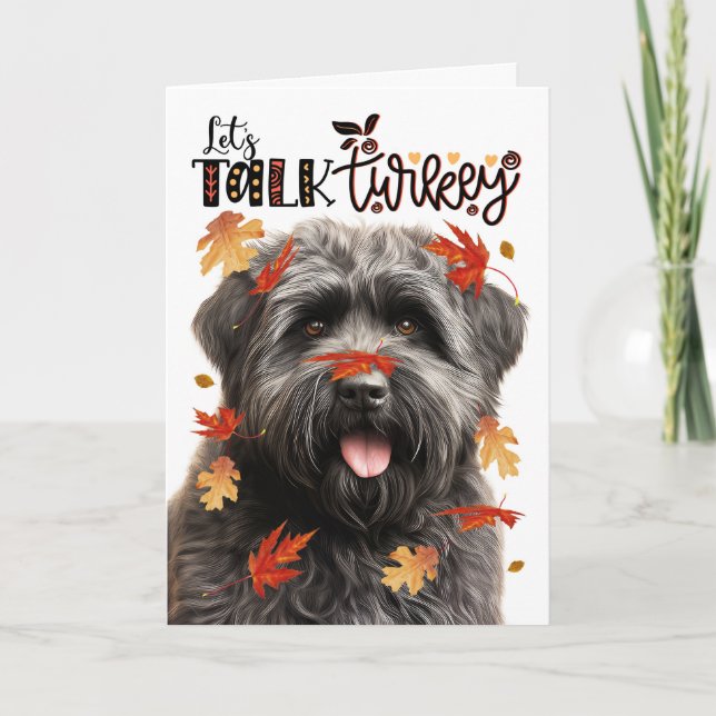 Thanksgiving Bouvier Dog Let's Talk Turkey Holiday Card (Front)