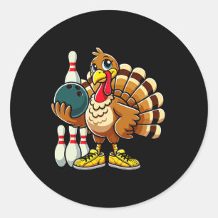 Thanksgiving Bowling Shirt Women Men Funny Turkey  Classic Round Sticker
