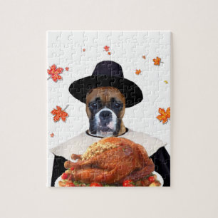 Thanksgiving Boxer Dog Jigsaw Puzzle