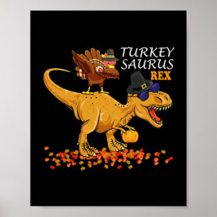Thanksgiving Boys Turkey Saurus T Rex Dino Kids Di Poster