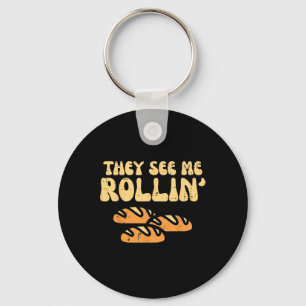 Thanksgiving Bread They See Me Rollin Fun Pun Men  Key Ring