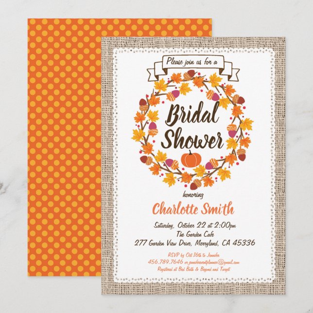 Thanksgiving bridal shower invitation wreath (Front/Back)