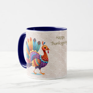Thanksgiving Bright Feathers Turkey Mug