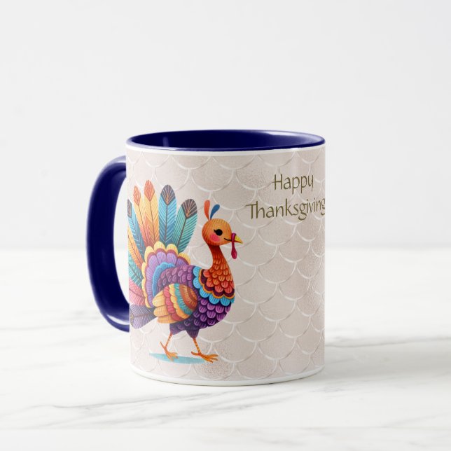 Thanksgiving Bright Feathers Turkey Mug (Front Left)