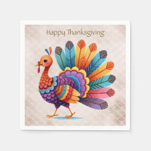 Thanksgiving Bright Feathers Turkey Napkins