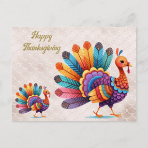 Thanksgiving Bright Feathers Turkey Postcard